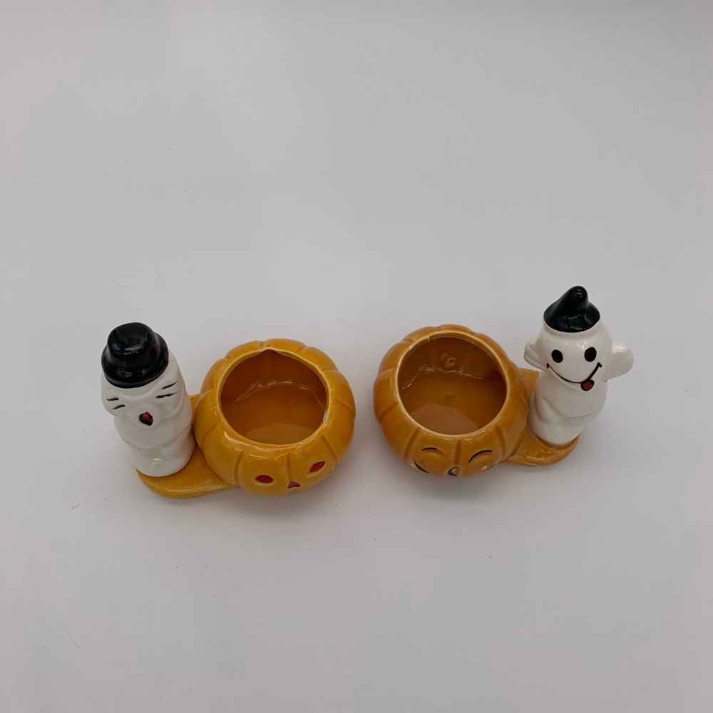 Vintage Retro 1988 Ceramic Pumpkin & Ghost Succulent Tealight Candle Holders Set - Picture 8 of 14